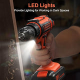 Cordless Drill, 20V Power Drill, Double 2000mAh Batteries Electric Drill, Cordless Drill with Battery and Charger, 3/8" Keyless Chuck Battery Drill with 25+1 Max 370 In-lb Torque, 42Pcs Drill Bits VIWKO