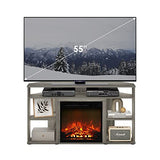 Furinno Jensen Corner TV Stand with Fireplace for TV up to 55 Inches, French Oak Grey Furinno
