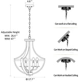 17.7" Modern Farmhouse Geometric Chandelier Light Fixture, 5-Light Adjustable Height Rustic Hanging Pendant Lighting for Dining Room Foyer Kitchen Island, ‎Retro Wood Texture and Black Finish WOAEKR