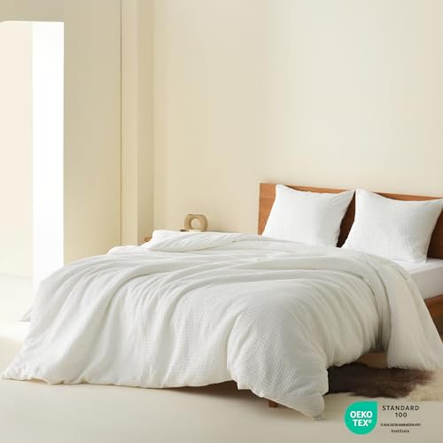 Comfort Spaces White Twin Duvet Cover Set - 2 Pieces Breathable Dotted Weave Texture Duvet Sets, Modern Farmhouse Boho Duvet Cover & Sham, All Season Twin Bed Set, Twin/Twin XL White Comfort Spaces