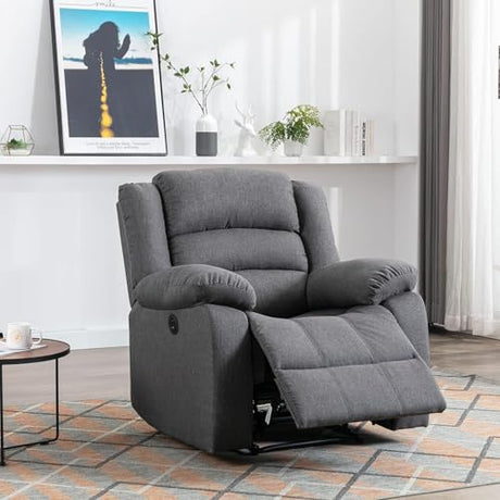 EBELLO Classic Power Recliner Chair, Oversized Electric Overstuffed Chair with Soft Cushion and Back, Sofa with Comfortable Armchair, Gray EBELLO