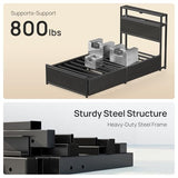 Rolanstar Twin Bed Frame with 4 Storage Drawers, Charging Station and LED Lights, Metal Platform Bed with 2-Tier Storage Headboard, No Box Spring Needed, Easy Assembly, Noise-Free, Black Rolanstar