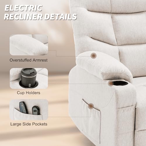 Korser Power Recliner Chair with Massage and Heating, Power Lift Recliner Chair for Elderly and Adults, Electric Recliner with Remote Control and Cup Holders for Living Room