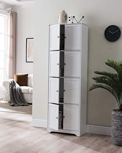 Kings Brand Furniture Lyons 4-Tier 68" Kitchen Pantry Storage Cabinet with 8 Doors, White, 23" W x 11.875" D x 68.25" H Kings Brand Furniture