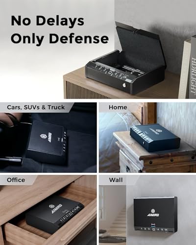 AINIRO Gun Safe for Pistols - Biometric Gun Safe for Handgun, Quick-Access Gun Lock with Fingerprint Identification or Key Pad, Firearm Storage Home Bedside Nightstand Car AINIRO