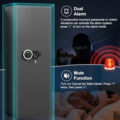Riflevault 6-8 Rifle Gun Safe for Shotguns, Large Unassembled Gun Safe for Home Rifle and Pistols with Dual Alarm and Mute Mode, Long Gun Cabinet for Rifles with Touchscreen Pad, Removable Shelves Riflevault