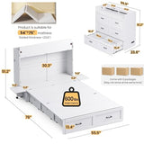 Kikihouse Murphy Bed with Motion Sensor Lights, Full Size Murphy Cabinet Bed Hideaway Bed with Storage & Charging Station for Bedroom/Guest Room/Office, Foldable Platform Bed Frame, White Kikihouse