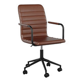 Martha Stewart Taytum Swivel Task Chair with Armrests for Home Office in Saddle Brown Faux Leather with Oil Rubbed Bronze Frame Martha Stewart