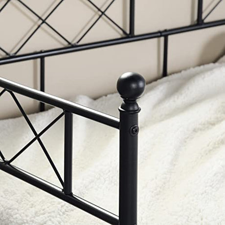Liink1Ga Twin Size Daybed Frame, Day Bed Black Metal Daybed Frame with Headboard, Mattress Platform Base Box Spring Replacement Sofa Bed for Living Room Guest Room/Style X/Black Liink1Ga
