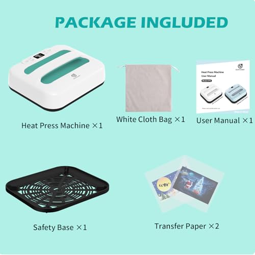 EASYCOUNT E Heat Press Machine 12" x 10" Portable & Easy Heat Press for T-Shirts, Pillows, Tote Bags & More (White-Green) EasyCount E