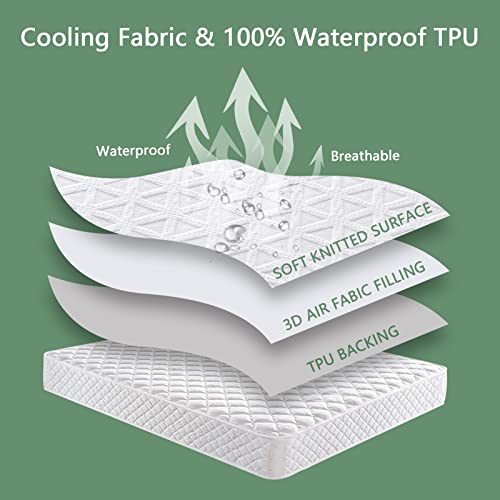 Premium Waterproof Mattress Protector Queen Size, Breathable Bed Cover 3D Air Fabric Cooling Mattress Pad Cover Smooth Soft Noiseless Washable, 8''-21'' Deep Pocket (White) GOPOONY