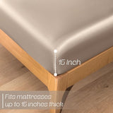 VACVELT 3-Piece Satin Fitted Sheet Set Queen Size, Beige Bottom Bed Sheet with 2 Pillowcases, Similar to Silk Sheets, Luxury & Silky Bedding Set, 15 Inch Deep Pocket VACVELT