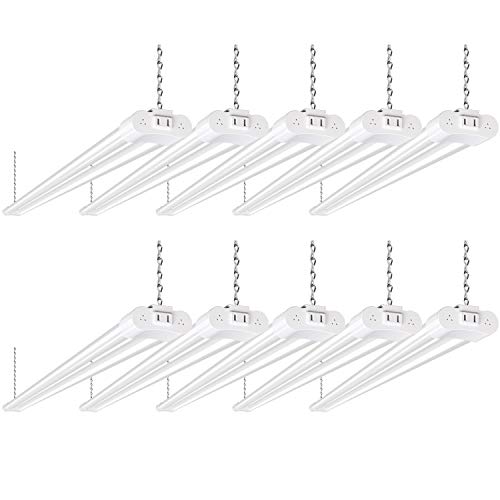 10 Pack 4FT Linkable LED Utility Light Fixture, 4400lm, 42W, 5000K Daylight for Workshop, Garage, Hanging or Surface Mount, with Power Cord, ETL hykolity