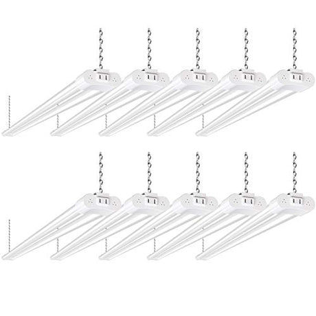 10 Pack 4FT Linkable LED Utility Light Fixture, 4400lm, 42W, 5000K Daylight for Workshop, Garage, Hanging or Surface Mount, with Power Cord, ETL hykolity