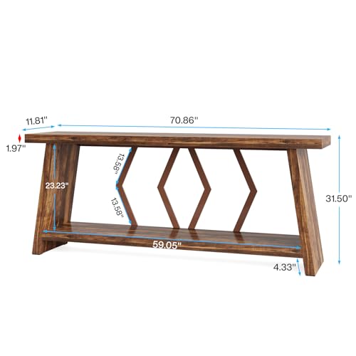 Tribesigns 70.86-Inch Long Sofa Table for Living Room, 2-Tier Narrow Console Table with Storage, Wood Foyer Entryway Couch Table for Hallway, Entrance (Brown) - WoodArtSupply