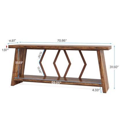 Tribesigns 70.86-Inch Long Sofa Table for Living Room, 2-Tier Narrow Console Table with Storage, Wood Foyer Entryway Couch Table for Hallway, Entrance (Brown) - WoodArtSupply