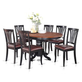 East West Furniture AVON7-BLK-LC 7 Piece Dining Table Set Consist of an Oval Dining Room Table with Butterfly Leaf and 6 Faux Leather Upholstered Chairs, 42x60 Inch, Black & Cherry East West Furniture