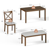 Zevemomo 6-Piece Solid Wood Dining Table Set, Including 1 Dining Table, 4 Upholstered Chairs and 1 Bench, Wooden Dining Table Set for Kitchen, Dining Room, Walnut Zevemomo