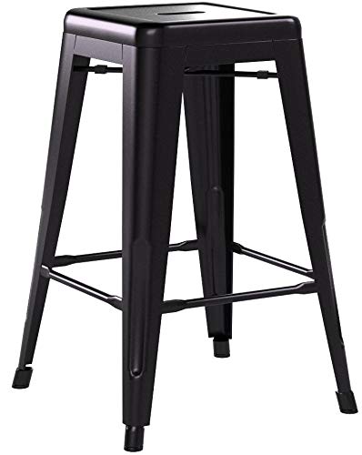FDW Metal Bar Stools Set of 4 Counter Height Bar Stools 24 Inches Industrial Bar Chairs Patio Stool Stackable Backless Stool Indoor Outdoor Metal Kitchen Stools Bar Chairs (Black, 24") FDW