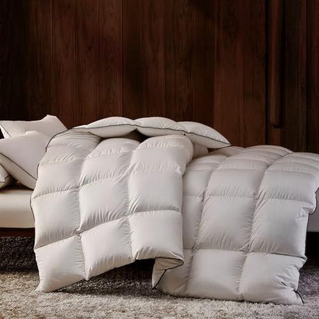 Feather Down Fiber Comforter Queen Size,Premium Ultra-Soft Breathable Comforter High Fill Power White Duvet Insert,All Season Hotel Luxury Bedding Comforters 8 Corner & Center Loops,Baffle Box Design HYVIF