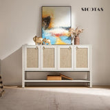 SICOTAS Rattan Sideboard Buffet Cabinet with Open Storage - Large Storage Cabinet with 4-Doors and Adjustable Shelves, Boho Credenza Coffee Bar Cabinets Buffet Table Console Table for Kitchen,Hallway SICOTAS