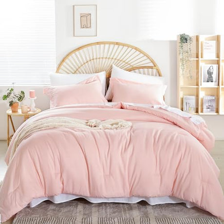 weigelia Twin Comforter Set 5 Pieces Pink Comforter Set Soft Blush Pink Bed Set Twin Bedding Set for Girls with Comforters, Flat & Fitted Sheets, Pillowcases & Shams weigelia