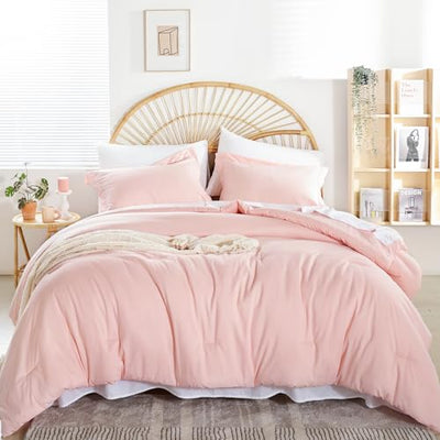 weigelia Twin Comforter Set 5 Pieces Pink Comforter Set Soft Blush Pink Bed Set Twin Bedding Set for Girls with Comforters, Flat & Fitted Sheets, Pillowcases & Shams