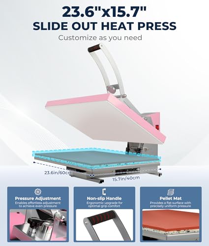 Jinrrenyi 24x16 Inch Heat Press Machine for T Shirts with LCD Smart Screen and Pull-Out Sliding Track, 2000W Digital Industrial Sublimation Printer for Heat Transfer Vinyl, Fast Heating Jinrrenyi