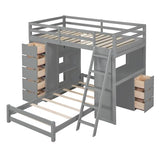 Merax Twin Multifunction Bunk Bed with Desk/Storage Drawers, Wood Bunk Bed with LED Light and USB Ports for Boys, Girls, No Box Spring Needed Gray Merax