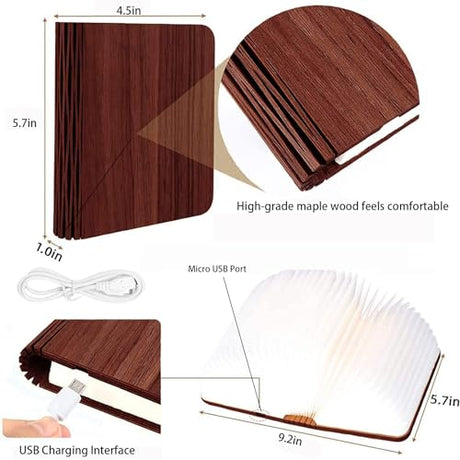 Ngtcglm Wooden Book Lamp, 3 Colors Folding Book Lamp, USB Rechargeable Book Lights, Light Up Book Lamp Decor, Novelty Unique Lamp, Creative Gifts for Book Lovers Ngtcglm