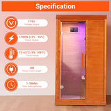 Bowear Far Infrared Sauna for 1-2 Person, 110V 1120W Indoor Home Sauna with Bluetooth Audio, 7 Colors Light Therapy, Reading Lamp, Time & Temperature Adjustable, Oguman Wood Dry Sauna Bowear