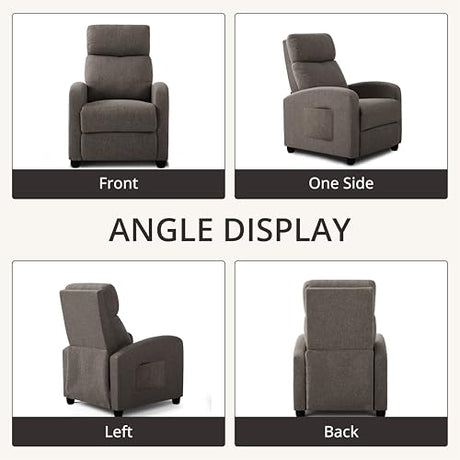 zzlay Recliner Chair for Living Room, Modern Adjustable Home Theater Seating Single Sofa Manual Push Back Armchair with Soft Linen Upholstery & High Backrest for Small Spaces, Linen-Gray zzlay
