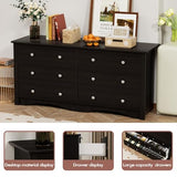 YESHOMY Dresser with 6 Drawer, Wood Wide Chest Storage Organizer and TV Stand for Living Room, Hallway, Dormitory, Brown YESHOMY