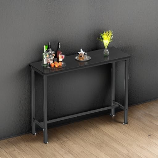 Mr IRONSTONE Bar Table, 47" Pub High Top Rectangular Height Sofa Console Dining Coffee Table, for Narrow Space, Living Room, Sturdy Metal Frame, Easy to Set Up, Black Mr IRONSTONE