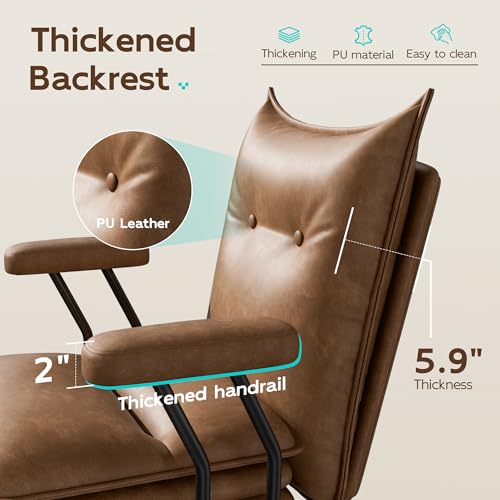 Sucrever Brown Office Chair with Triple-Layers Thicken Wide Seat, Mid Back Leather Desk Chair with Wheels and Arms, Mid-Century Modern Computer Chair for Home Office Sucrever
