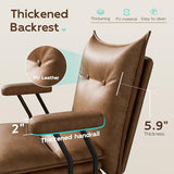 Sucrever Brown Office Chair with Triple-Layers Thicken Wide Seat, Mid Back Leather Desk Chair with Wheels and Arms, Mid-Century Modern Computer Chair for Home Office Sucrever