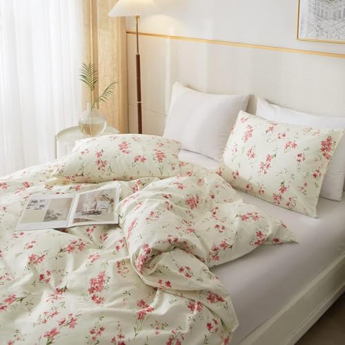 HighBuy Twin XL Comforter Set Pink Floral Boho Twin Extra Fit Comforter Set for College Boho Chic Flower Bedding Set All Season Farmhouse Lightweight Microfiber Comforters with 2 Pillowcases HighBuy