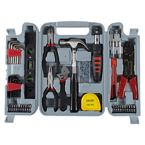 130-Piece Tool Set - Tool Kit With Hammer, Wrenches, Screwdriver, Pliers, and More - Hand Tools For Home Improvement Projects By Stalwart (Gray) Stalwart
