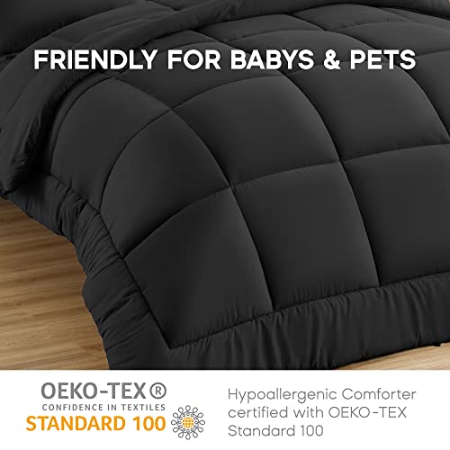 Sonive Full/Queen Comforter,Quilted Duvet All Season Down Alternative Bedding Duvet Insert Soft Fluffy Breathable Microfiber 200gsm with 8 Corner Tabs Easy Care Black Sonive
