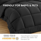 Sonive Full/Queen Comforter,Quilted Duvet All Season Down Alternative Bedding Duvet Insert Soft Fluffy Breathable Microfiber 200gsm with 8 Corner Tabs Easy Care Black Sonive