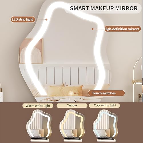 ZGNBSD Smart Vanity Table with Drawers - Vanity Set | Equipped with Charging Station & Speaker | Multi-Layer Solid Wood Material | Includes LED Makeup Mirror and Chair ZGNBSD