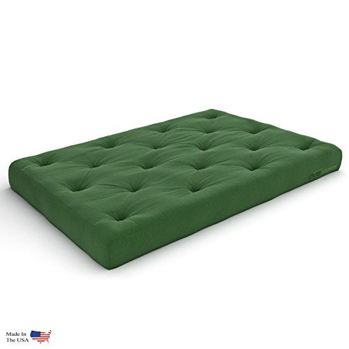 Nirvana Futons Queen Size Futon Bed Sofa - (Natural Hardwood Frame and Green Mattress Set), Armless Convertible, Couch, Bed, Lounger Nirvana Futons