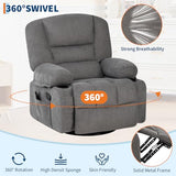 Massage Recliner Chair for Living Room, Chenille Rocker Recliner Chair for Adults with Vibration Massage and Heat, Adjustable Home Theater Seating for Living Room, Bedroom, 360° Swivel, Grey