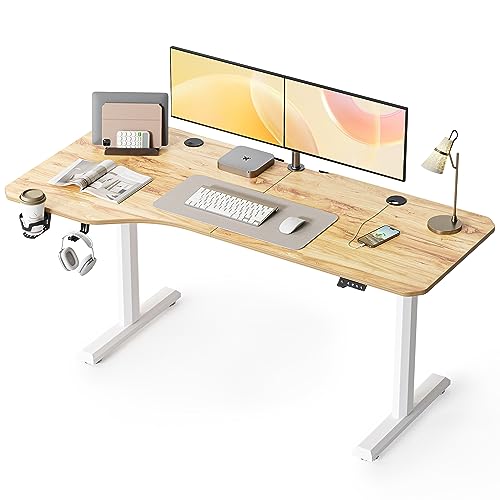 FEZIBO Height Adjustable Electric Standing Desk, 63 x 24 Inches Stand up Table, Sit Stand Home Office Desk with Splice Board, LightRusticbrown FEZIBO