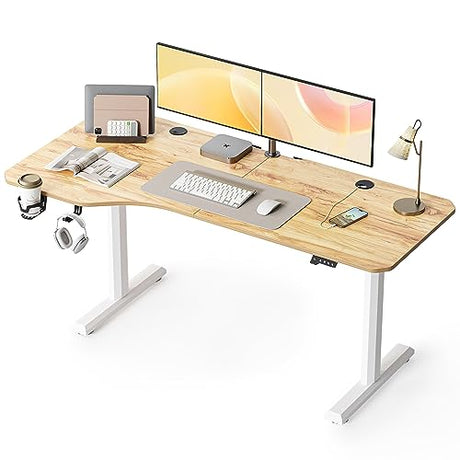 FEZIBO Height Adjustable Electric Standing Desk, 63 x 24 Inches Stand up Table, Sit Stand Home Office Desk with Splice Board, LightRusticbrown FEZIBO