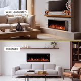 Tuan 60 Inch Electric Fireplace, APP Remote Control Compatible, Wall Mount or in Wall Recessed Fireplace Insert, Color Changing Flames& Embers, Indoor Fireplaces TUAN