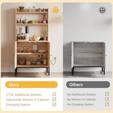 DWVO Oak Microwave Stand Bakers Rack with Power Outlet and Storage Cabinet DWVO