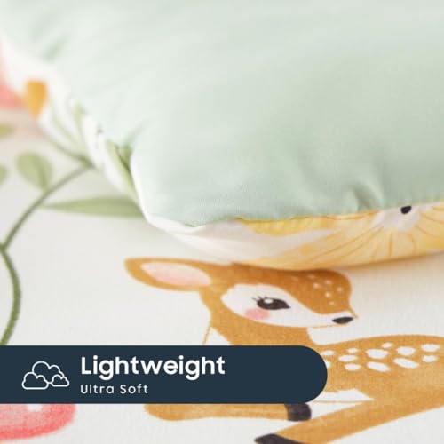 Wake In Cloud - Floral Toddler Bedding Set for Girls, Cute Colorful Botanical Flowers with Deers, 4 Pieces Soft Crib Bed Set Including Comforter, Sheets and Pillowcase, Green Cream Wake In Cloud