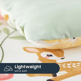 Wake In Cloud - Floral Toddler Bedding Set for Girls, Cute Colorful Botanical Flowers with Deers, 4 Pieces Soft Crib Bed Set Including Comforter, Sheets and Pillowcase, Green Cream Wake In Cloud