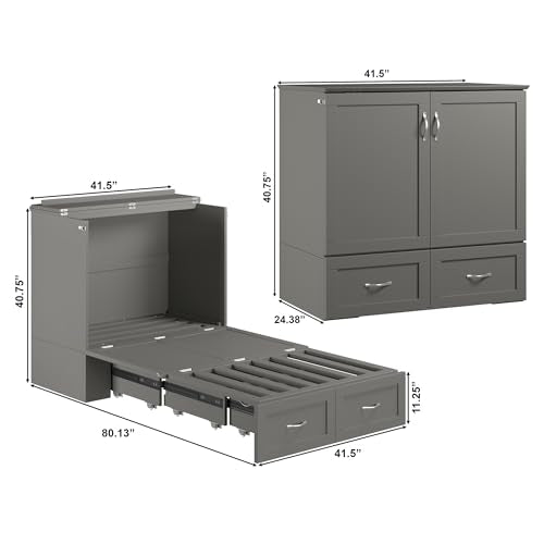 AFI, Hamilton Twin XL Murphy Bed Chest with 6" Mattress, Storage Drawer, and Built-in USB Charger, Grey AFI